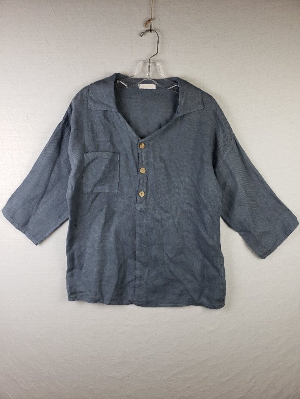Milio Milano 100% Linen Tunic Top Shirt Steel Gray size M Resortwear Minimalist